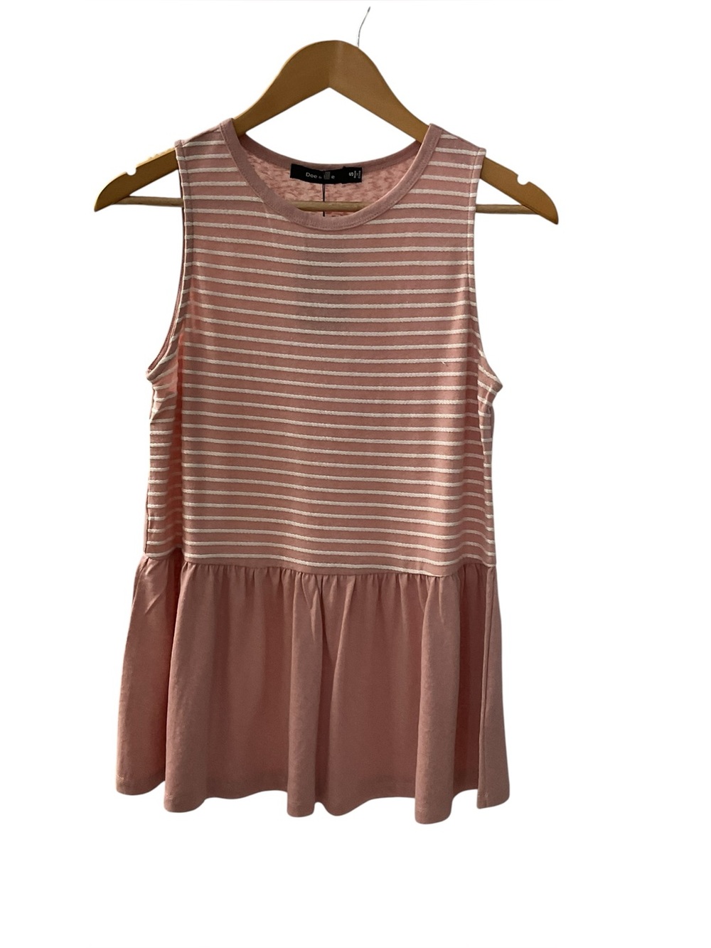 Striped Peplum Sleeveless Top - Blush Pink